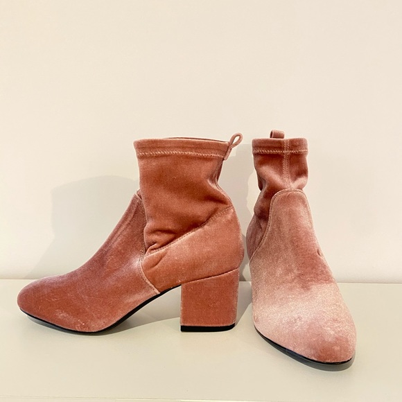 Pink Rose Velvet Ankle Bootie - Picture 1 of 4